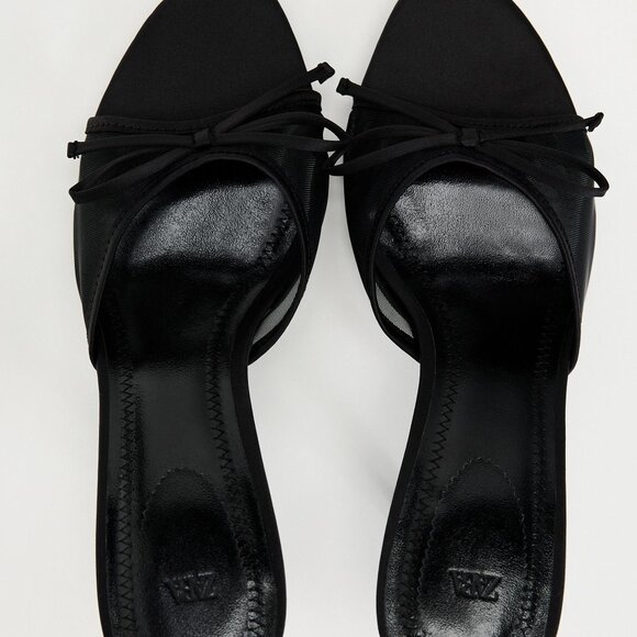 New ZARA Mesh Bow Sandals Black - Picture 4 of 4